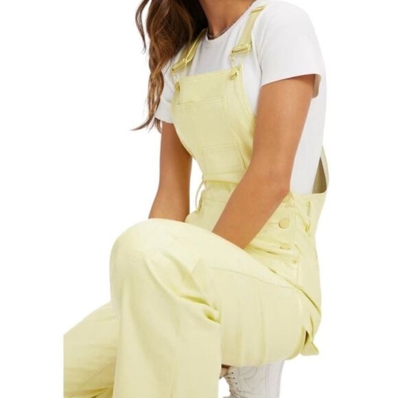 Good American Faux Leather Straight Leg Overalls Key lime color - Picture 6 of 6